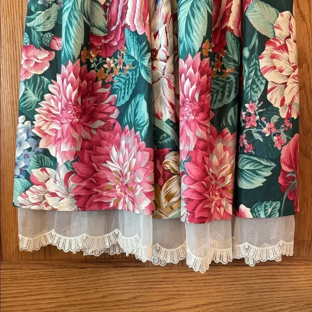 ANNE SAVOY Vintage 80s/90s Floral Cottagecore Dress Puff Sleeve Peter Pan Collar